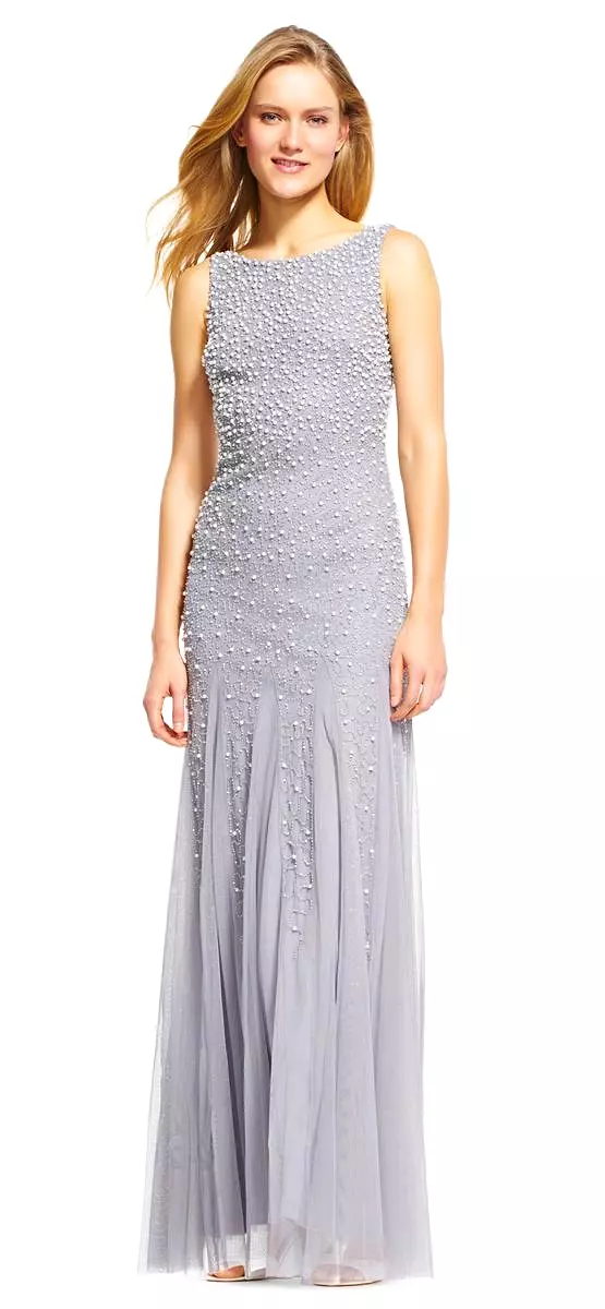 Adrianna Papell - AP1E200672 Pearl Beaded Dress with Godet Skirt