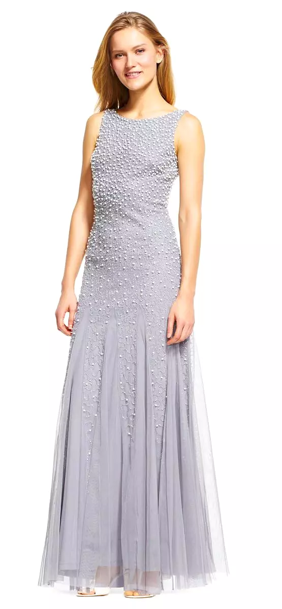 Adrianna Papell - AP1E200672 Pearl Beaded Dress with Godet Skirt