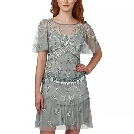 Adrianna Papell Womens Beaded Mini Cocktail and Party Dress