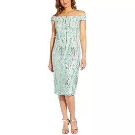 Adrianna Papell Womens Petites Sequined Knee-Length Cocktail and Party Dress