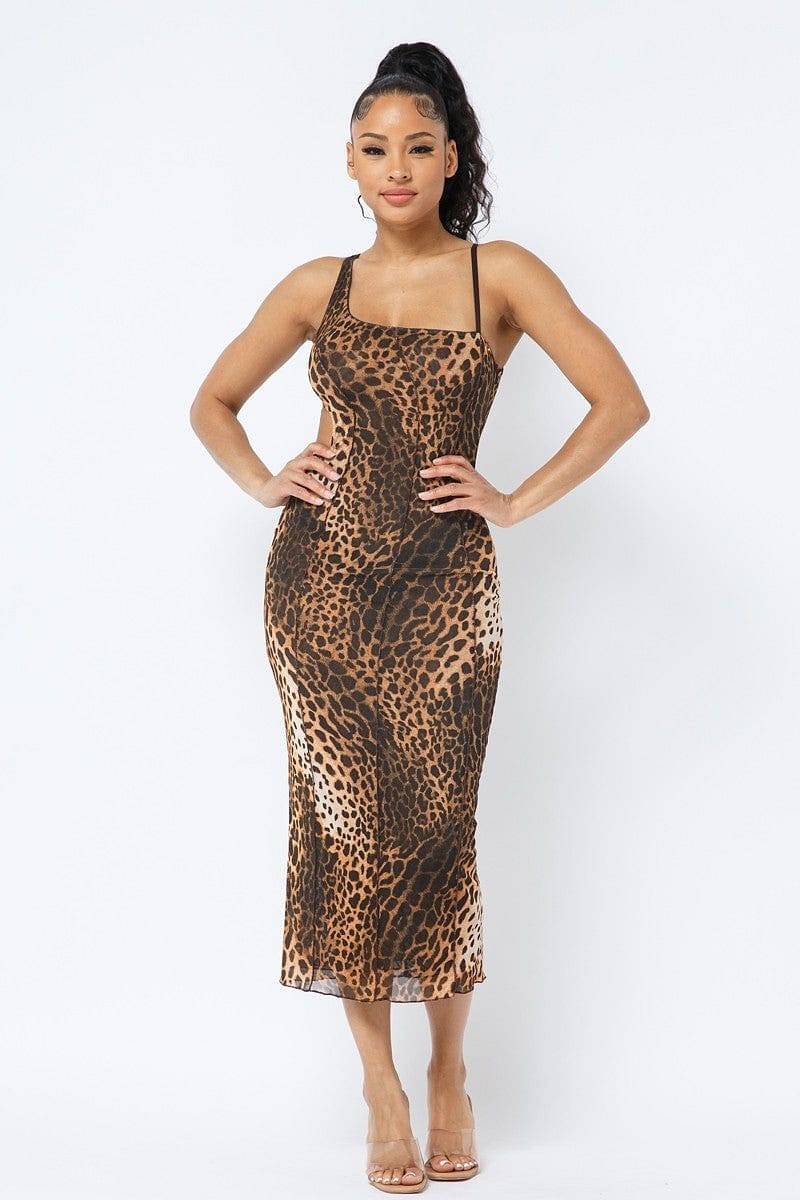 Animal Print Midi Dress With Strap