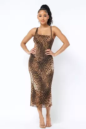 Animal Print Midi Dress With Strap