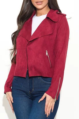 Baily Faux Suede Jacket Burgundy