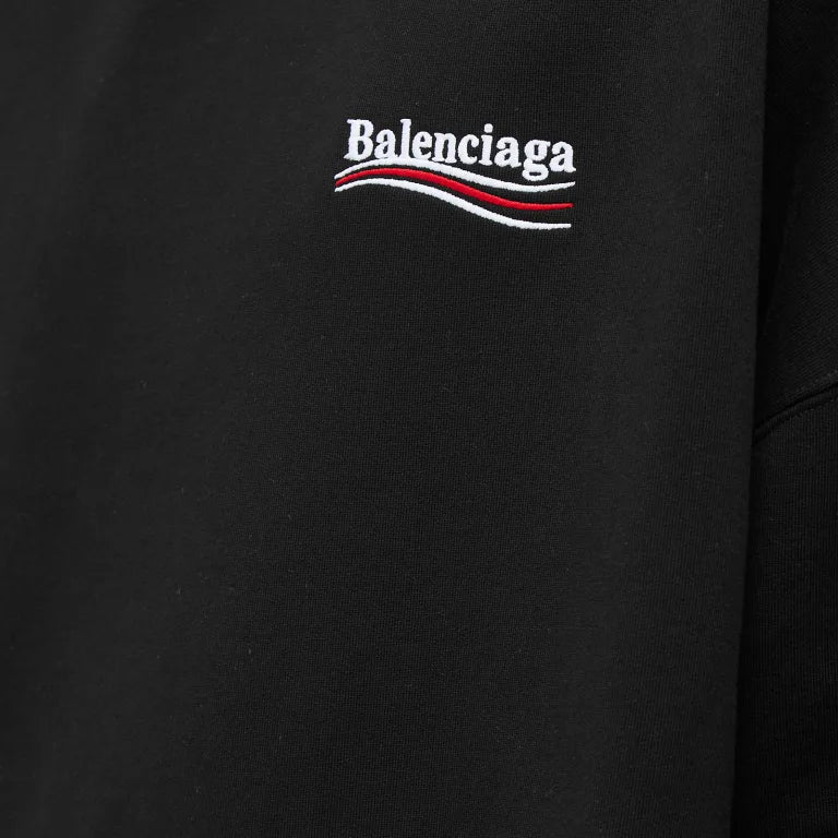 Balenciaga Political Campaign Embroidery Logo Large Fit Hoodie Black