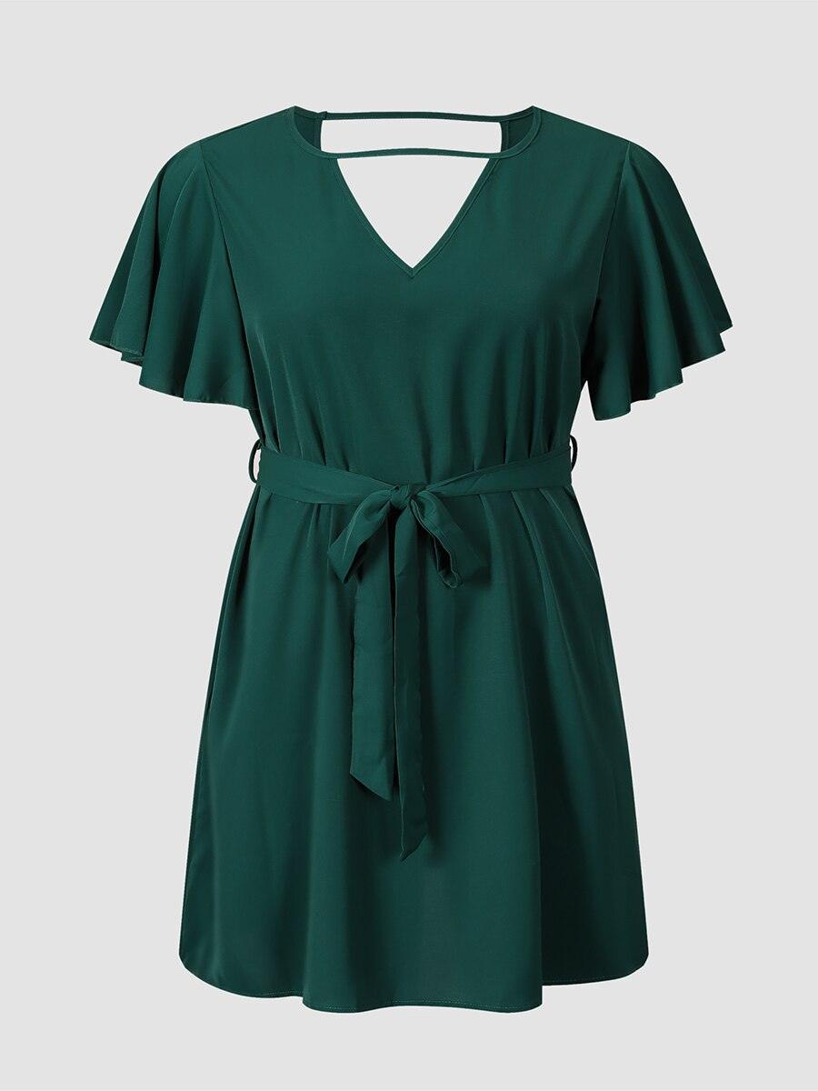 Belted Green Midi Dress