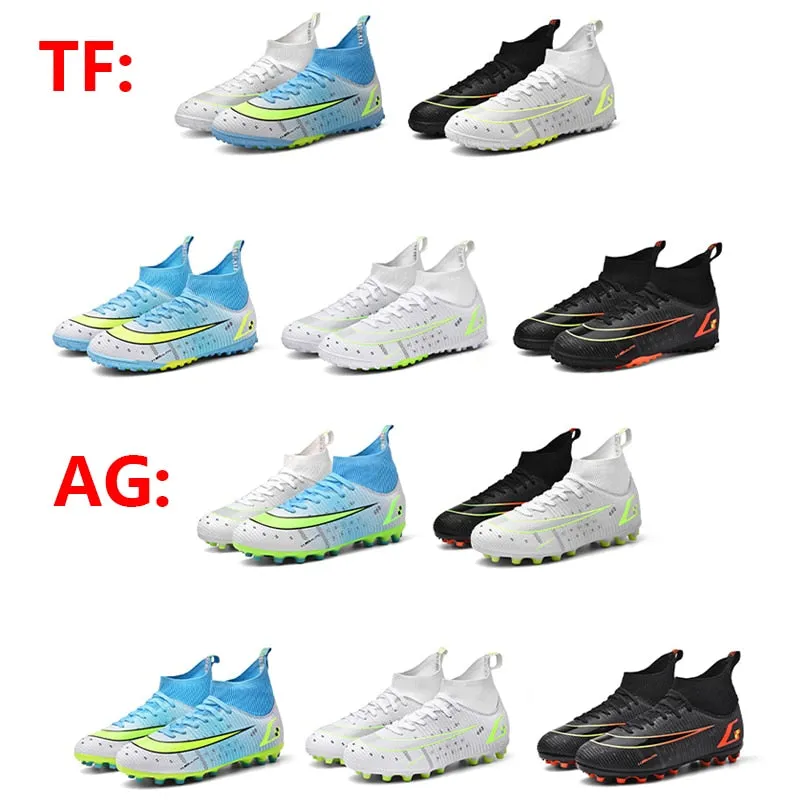 Black Men's Breathable Lace-up Cleats Training AG Angle Soccer Shoes