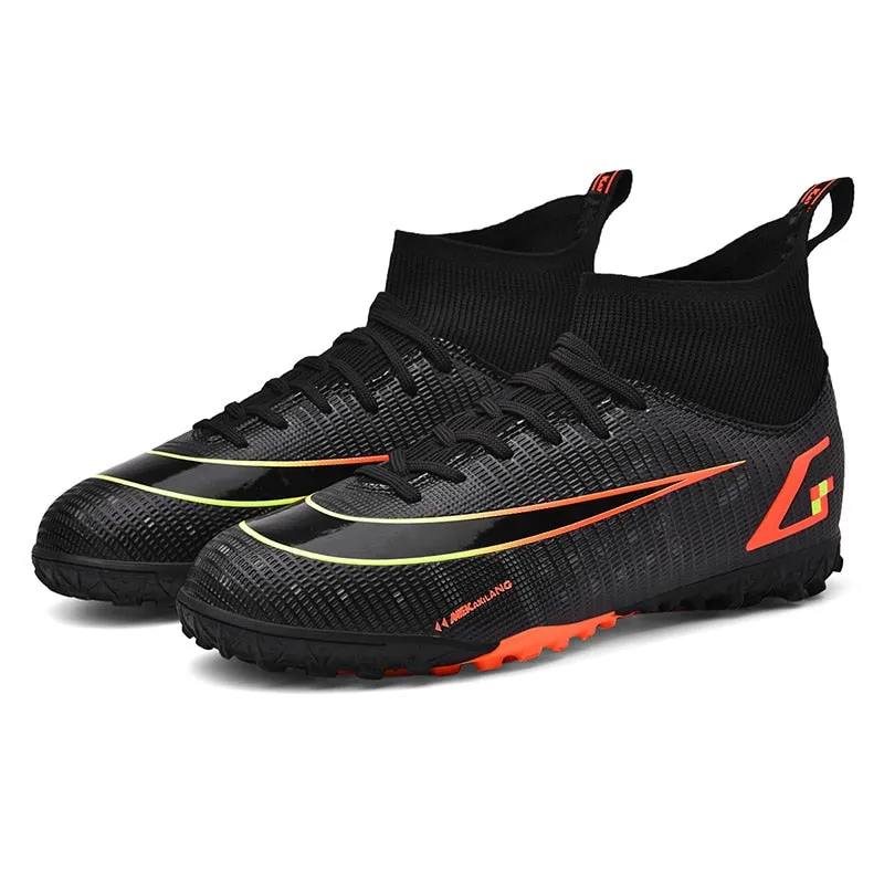 Black Men's Breathable Lace-up Cleats Training AG Angle Soccer Shoes