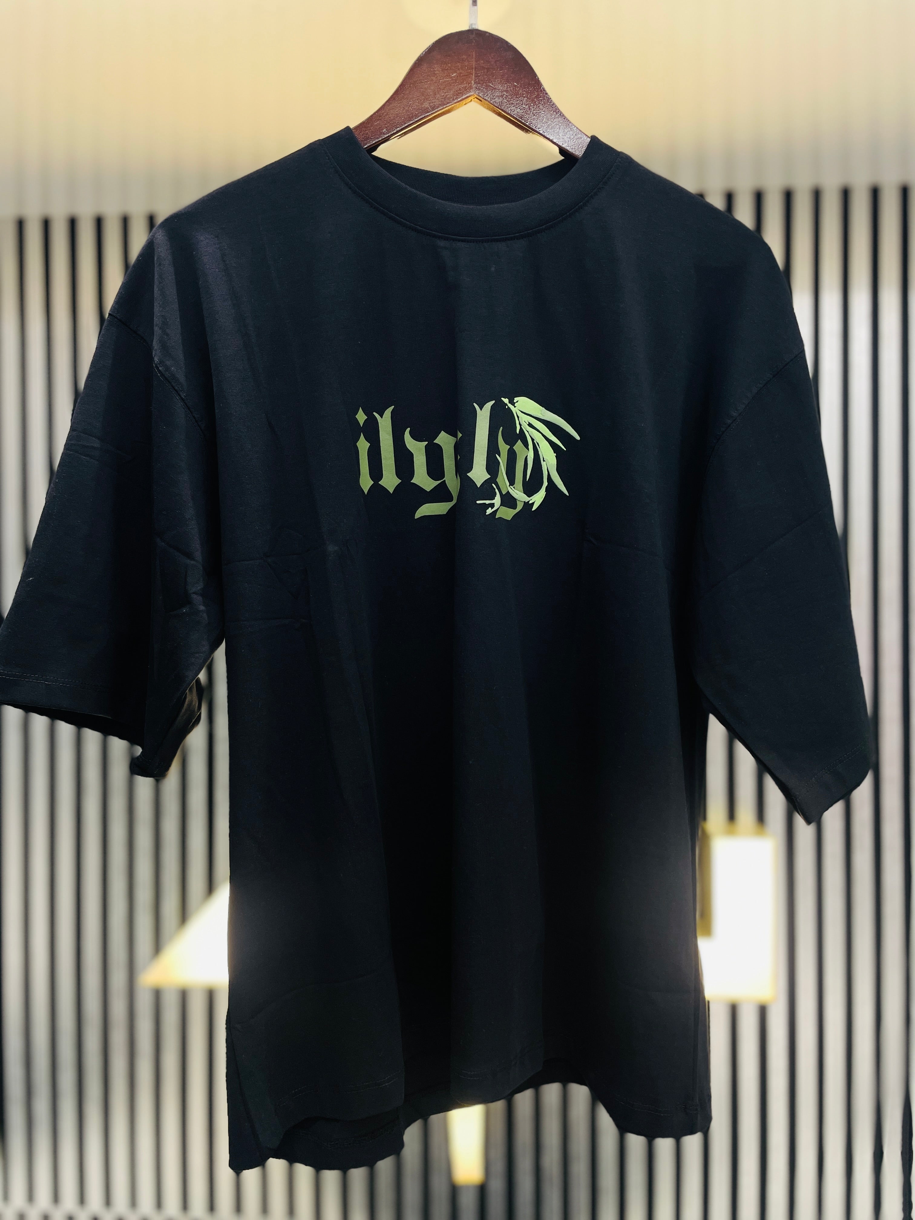 black street style back printed drop shoulder t shirt