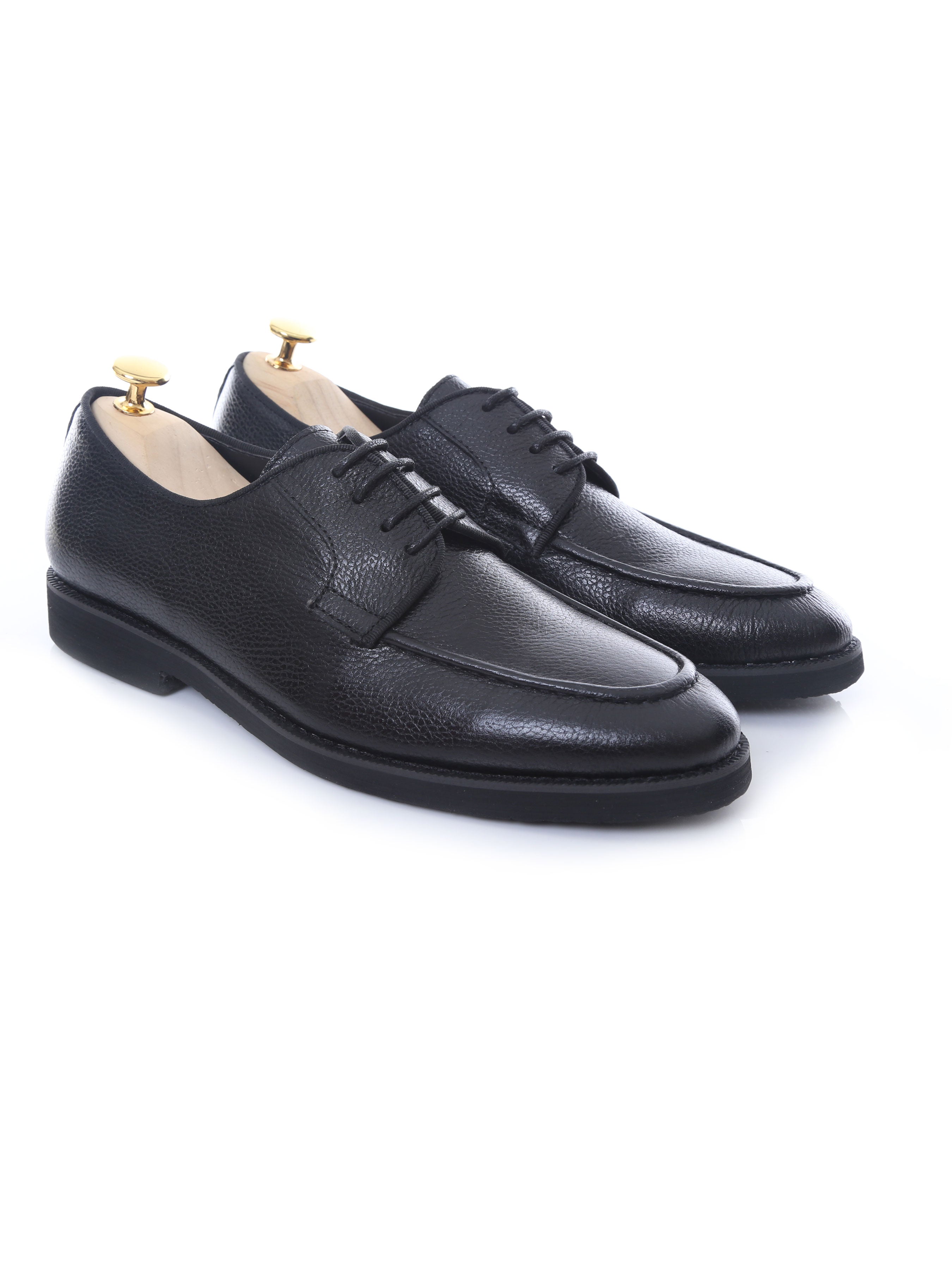 Blucher Lace Up - Black Pebble Grain Leather (Crepe Sole)