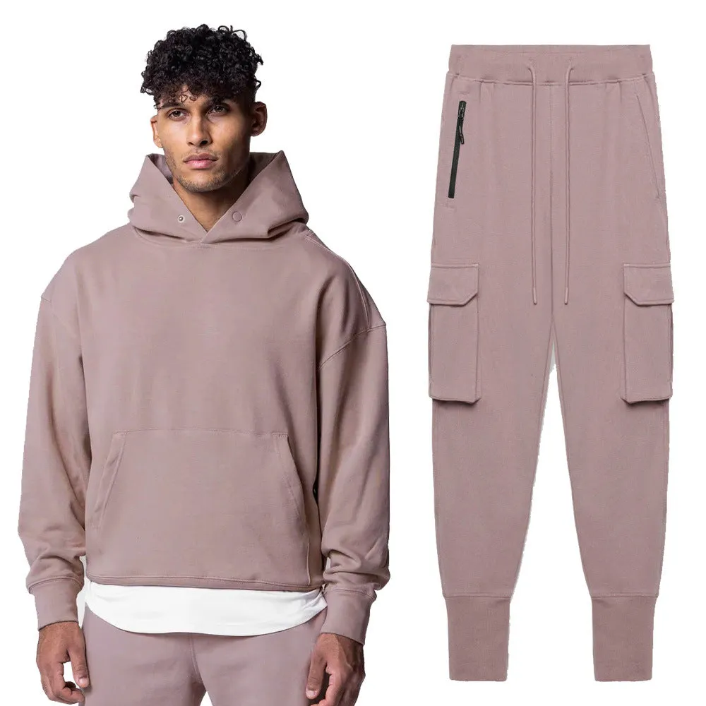 Cargo two-piece oversized fitness hoodie pant suit 6color