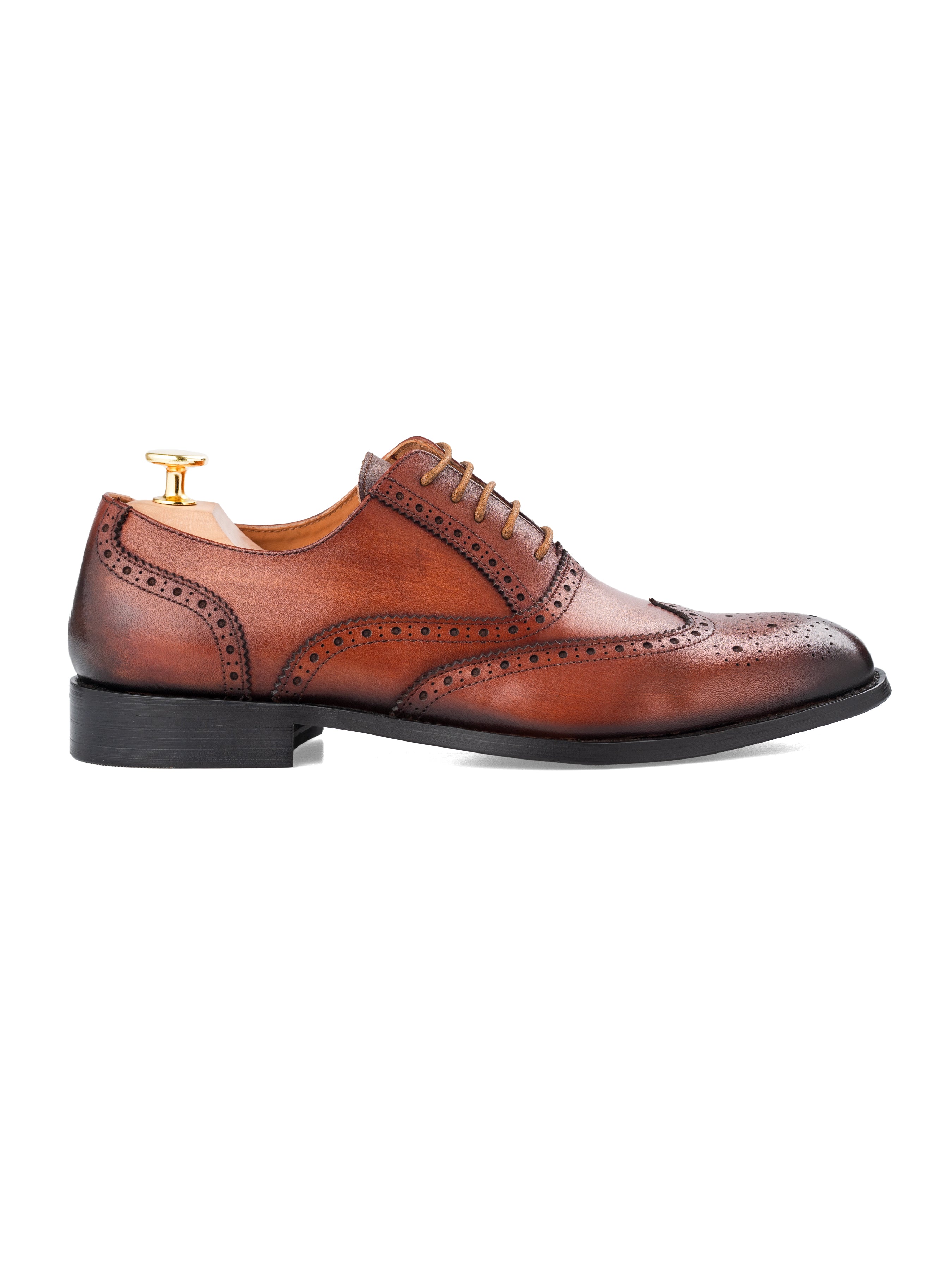 Classic Oxford Brogue Wingtip - Cognac Tan Lace Up (Hand Painted Patina)