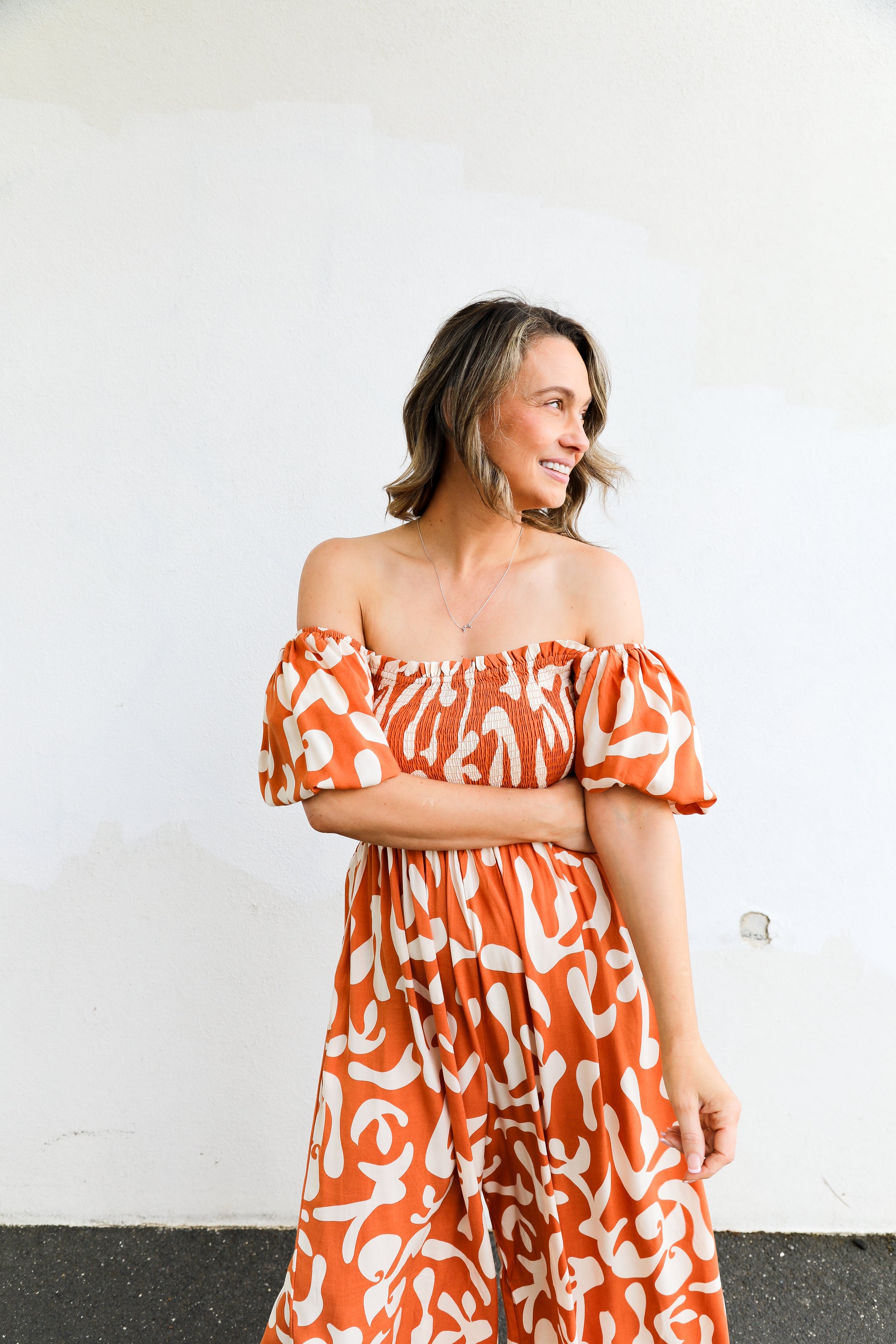 CoCo Jumpsuit (Orange + White Print)