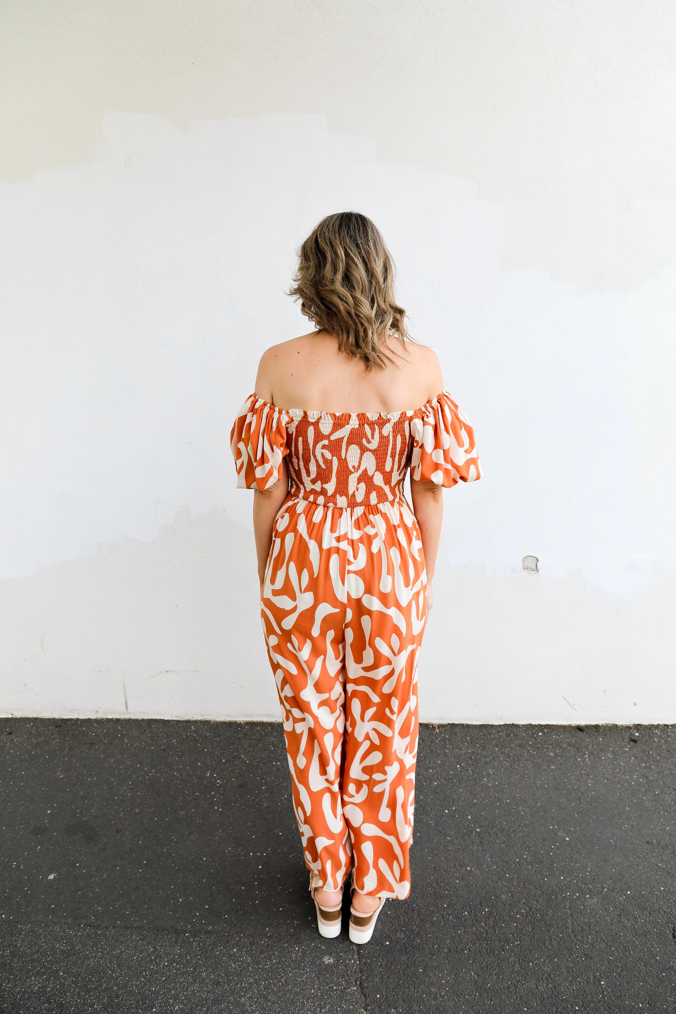 CoCo Jumpsuit (Orange + White Print)