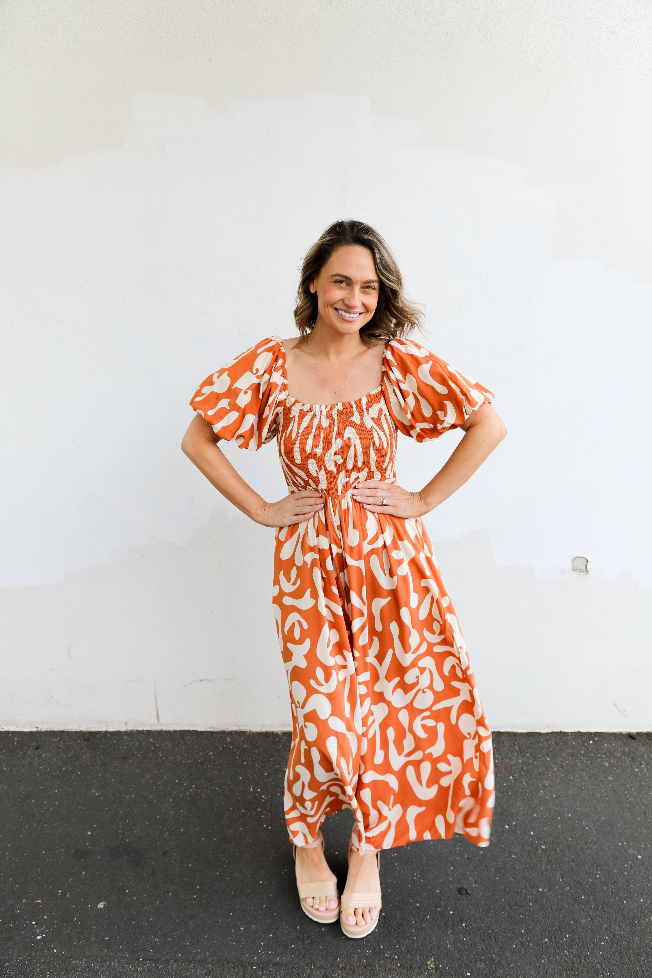 CoCo Jumpsuit (Orange + White Print)