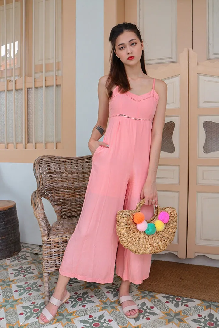 COSMO EYELET JUMPSUIT (FLAMINGO PINK)