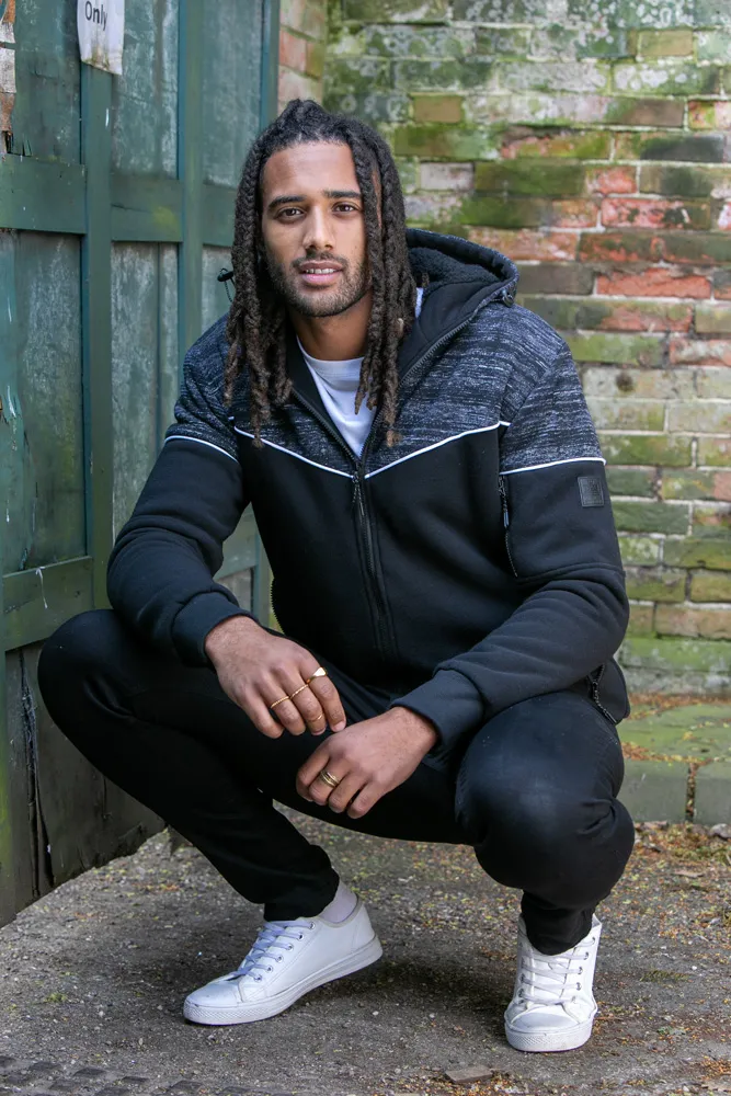 D555 Mens Black Hoodie With Sherpa Lining (HENNESSEY)