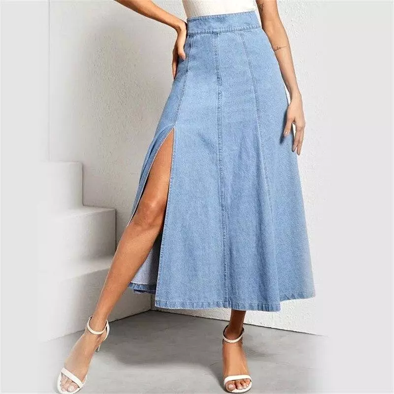 Denim Skirt A-Line With Side Slit