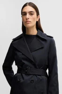 Double-breasted trench coat with buckled belt