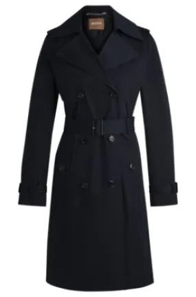 Double-breasted trench coat with buckled belt