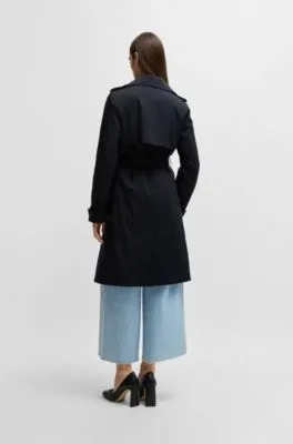 Double-breasted trench coat with buckled belt