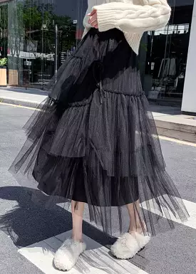 Elegant Black Ruffled High Waist Tulle Skirt Summer AS1067