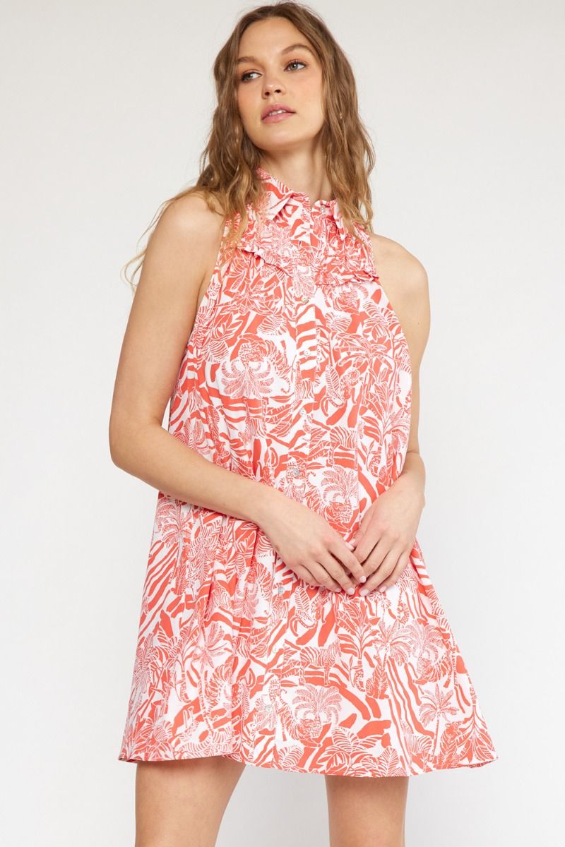 Entro Tropical Print Collared Mini Dress