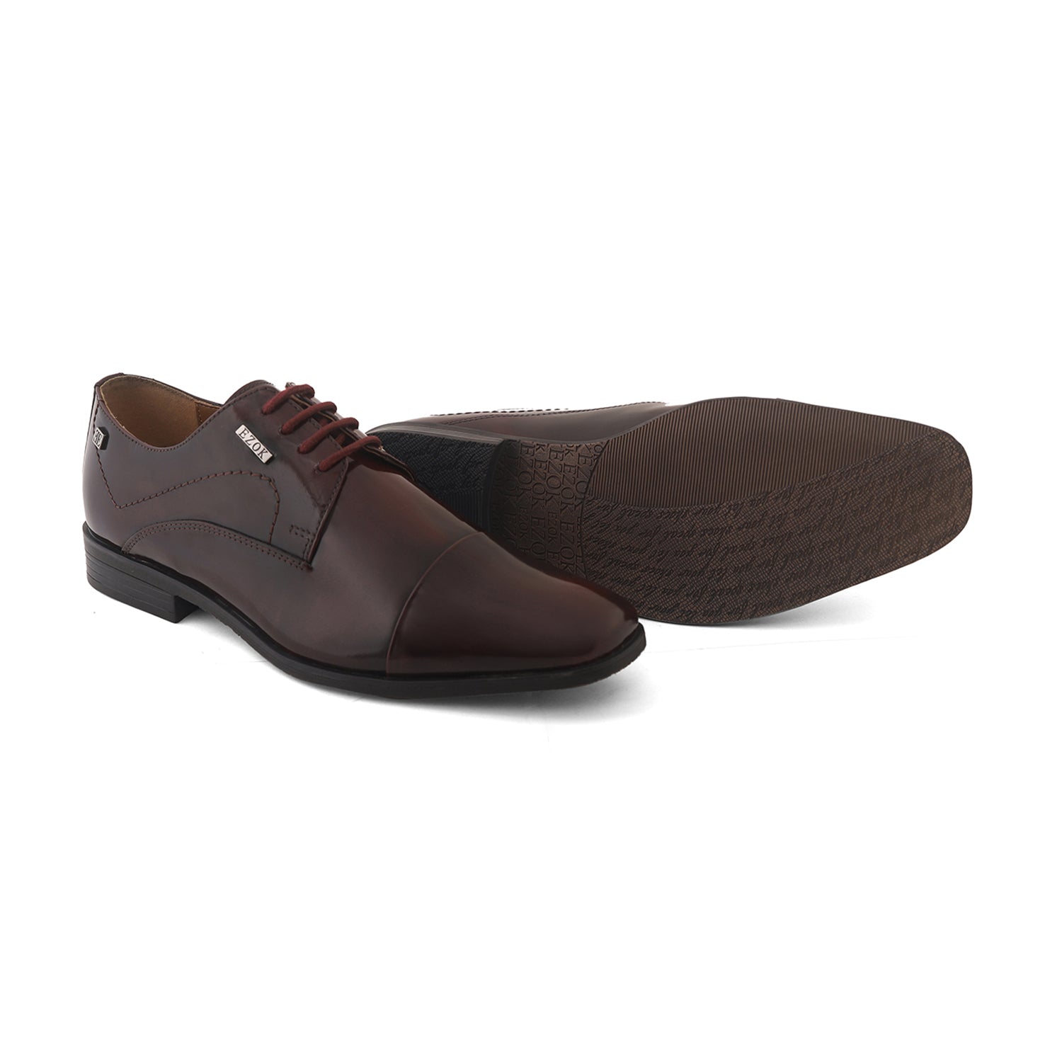 Ezok Brown Formal Cap Toe Leather Derby Shoes