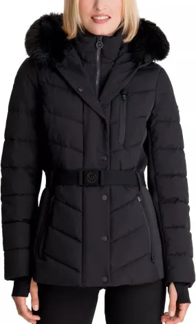 Faux Fur Belted Scuba Coat - Black