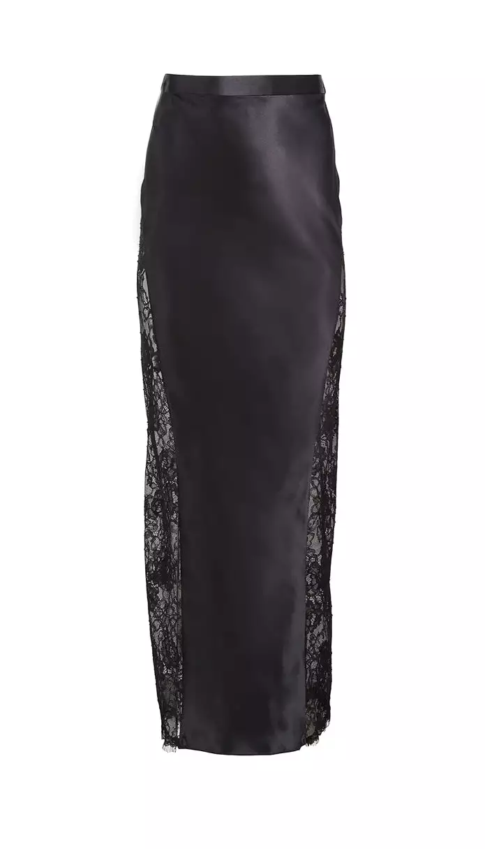 Fleur Du Mal - Silk and Lace Maxi Skirt - Black