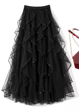 French Black Solid High Waist Tulle Skirt Summer AS1076