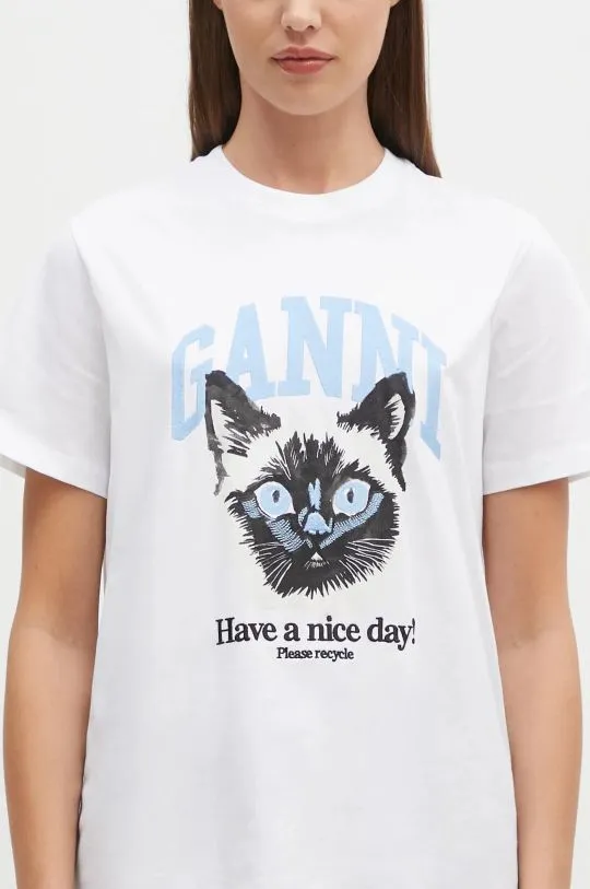 GANNI cotton t-shirt Basic Jersey Cat women’s white color T4005