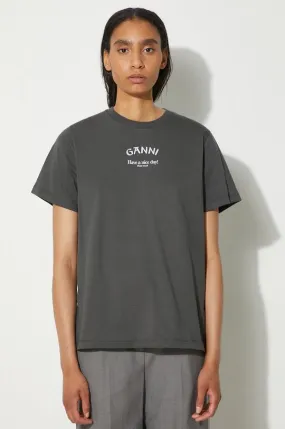 GANNI cotton t-shirt Basic Jersey Ganni Relaxed T-shirt women’s gray color T3590