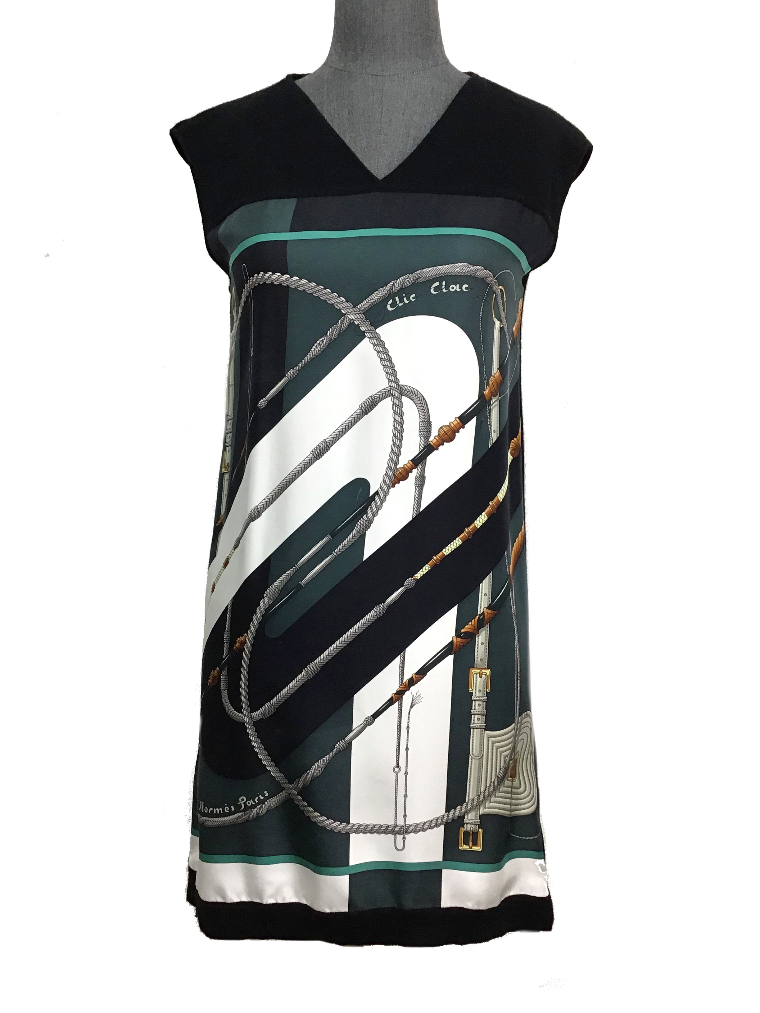 Hermes Clic Clac Printed Silk Dress Size S