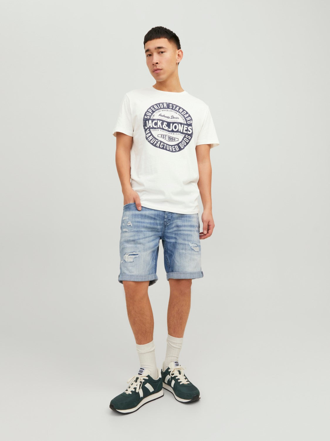 Jack & Jones Mens T-Shirt 'JJEJEANS TEE' Print Crew Neck