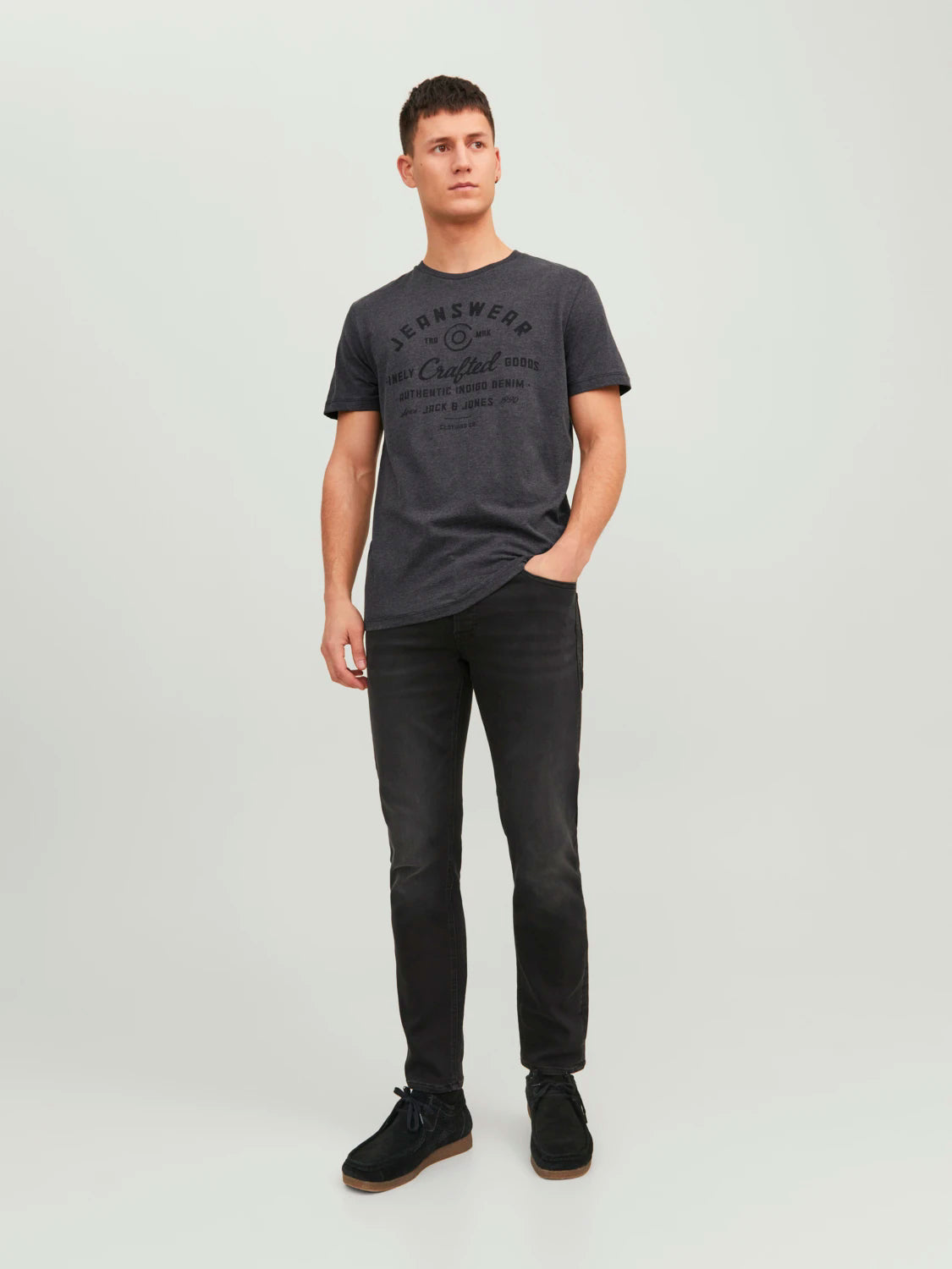 Jack & Jones Mens T-Shirt 'JJEJEANS TEE' Print Crew Neck