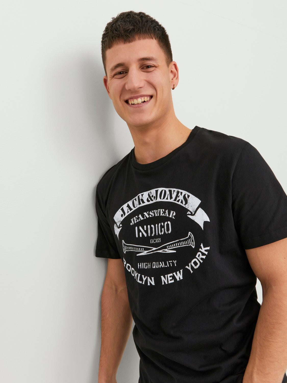 Jack & Jones Mens T-Shirt 'JJEJEANS TEE' Print Crew Neck