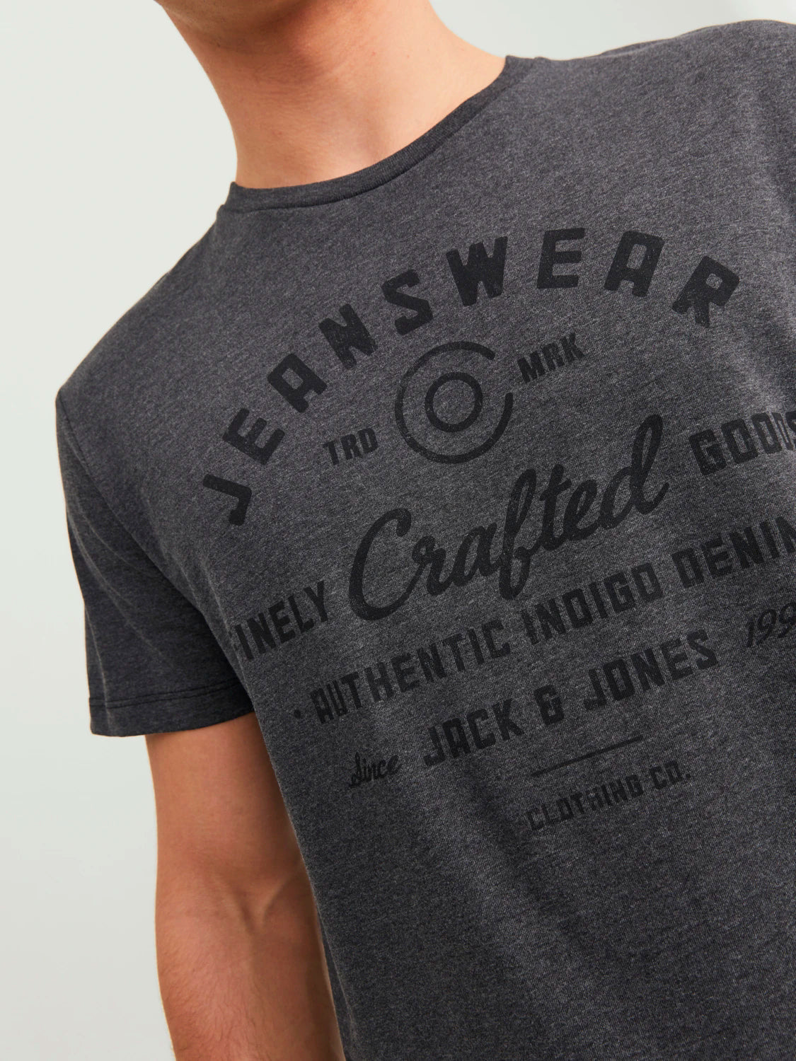 Jack & Jones Mens T-Shirt 'JJEJEANS TEE' Print Crew Neck