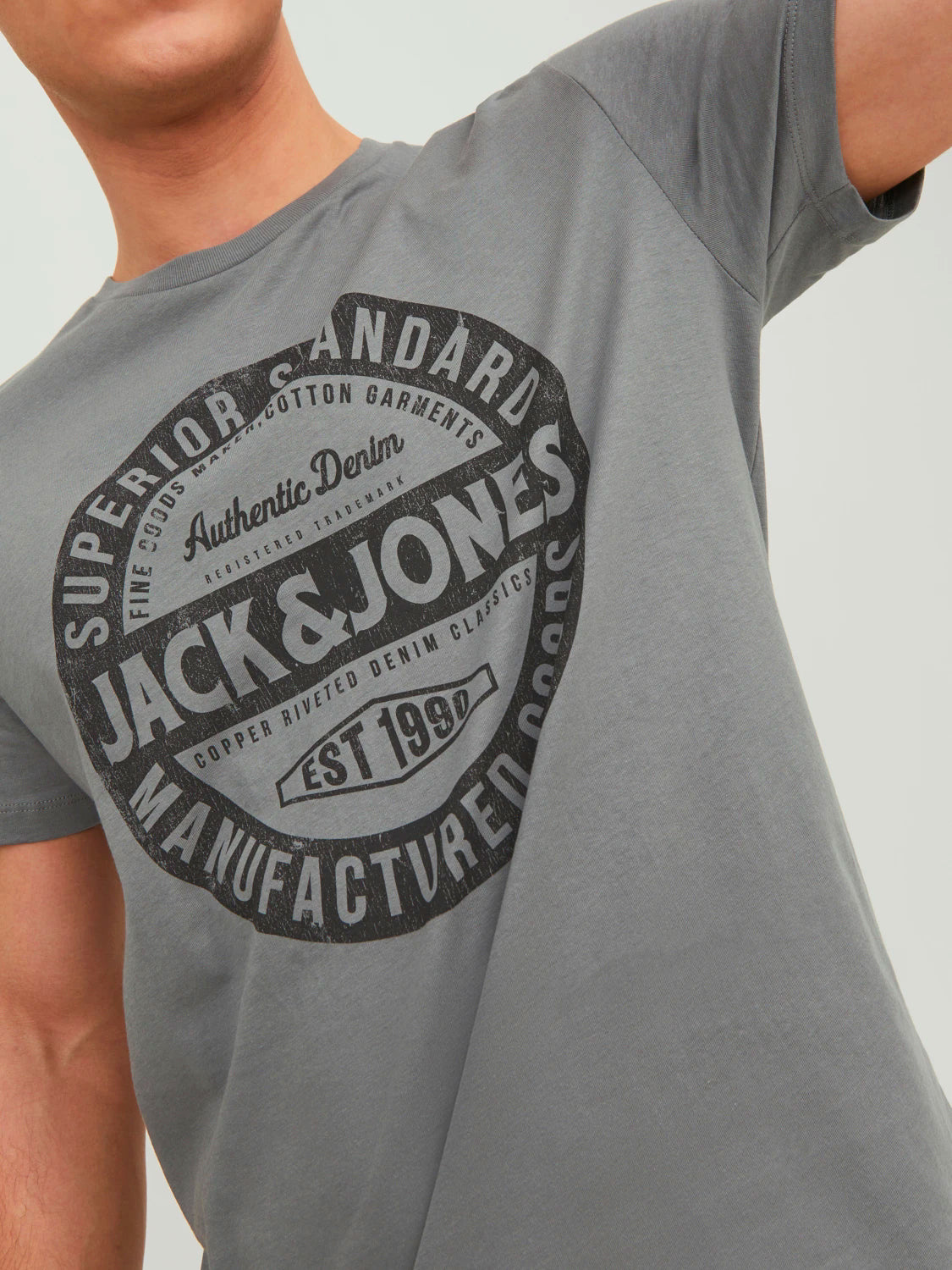 Jack & Jones Mens T-Shirt 'JJEJEANS TEE' Print Crew Neck