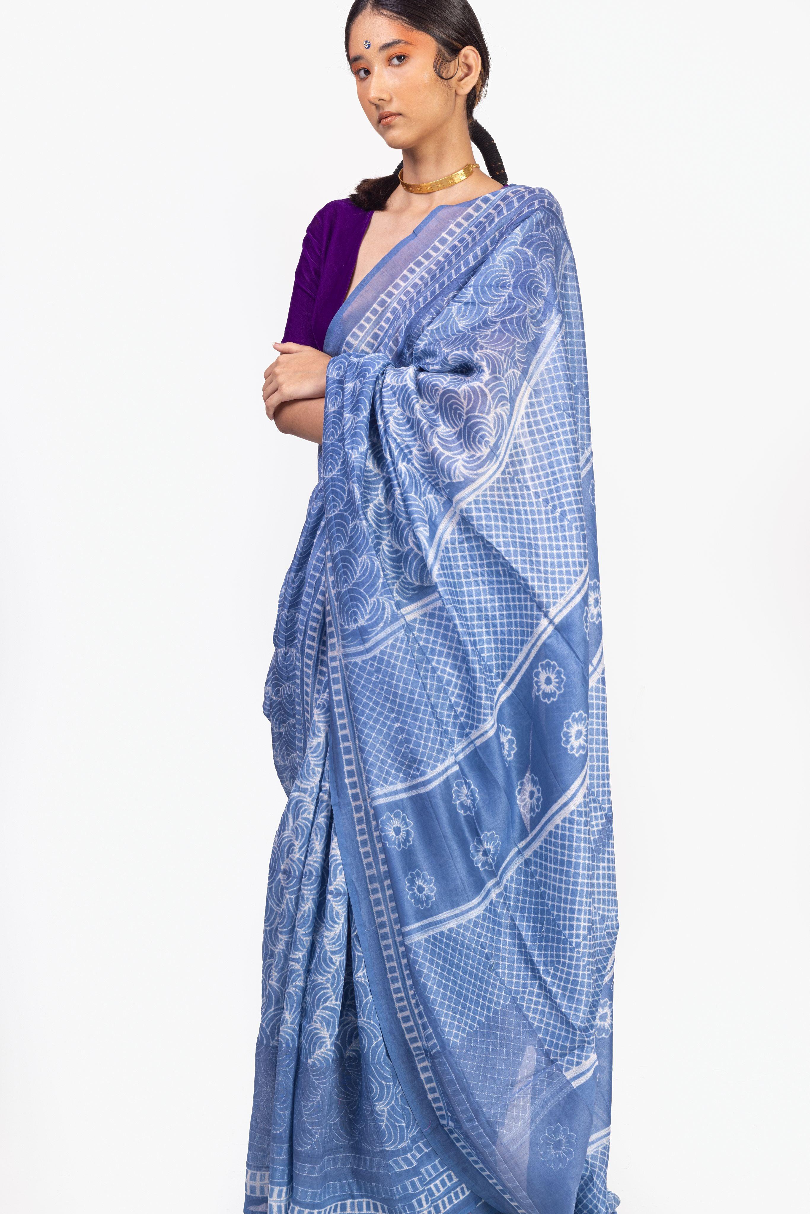 Kaisori Inayaat light blue Shibori print saree