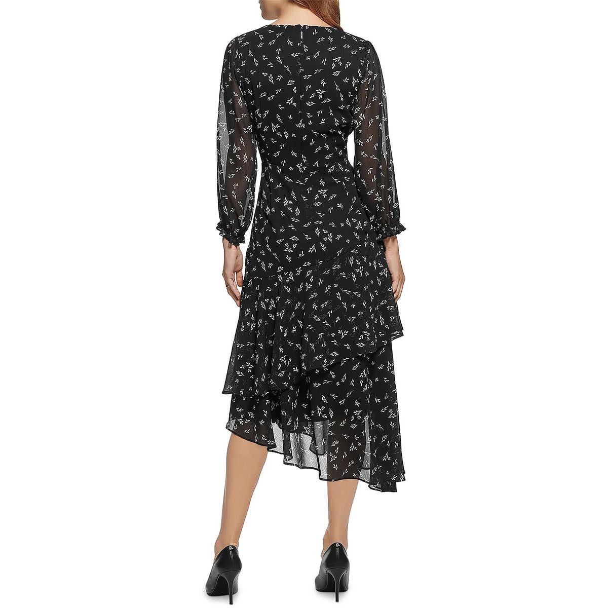 Karl Lagerfeld Paris Womens Chiffon Printed Fit & Flare Dress