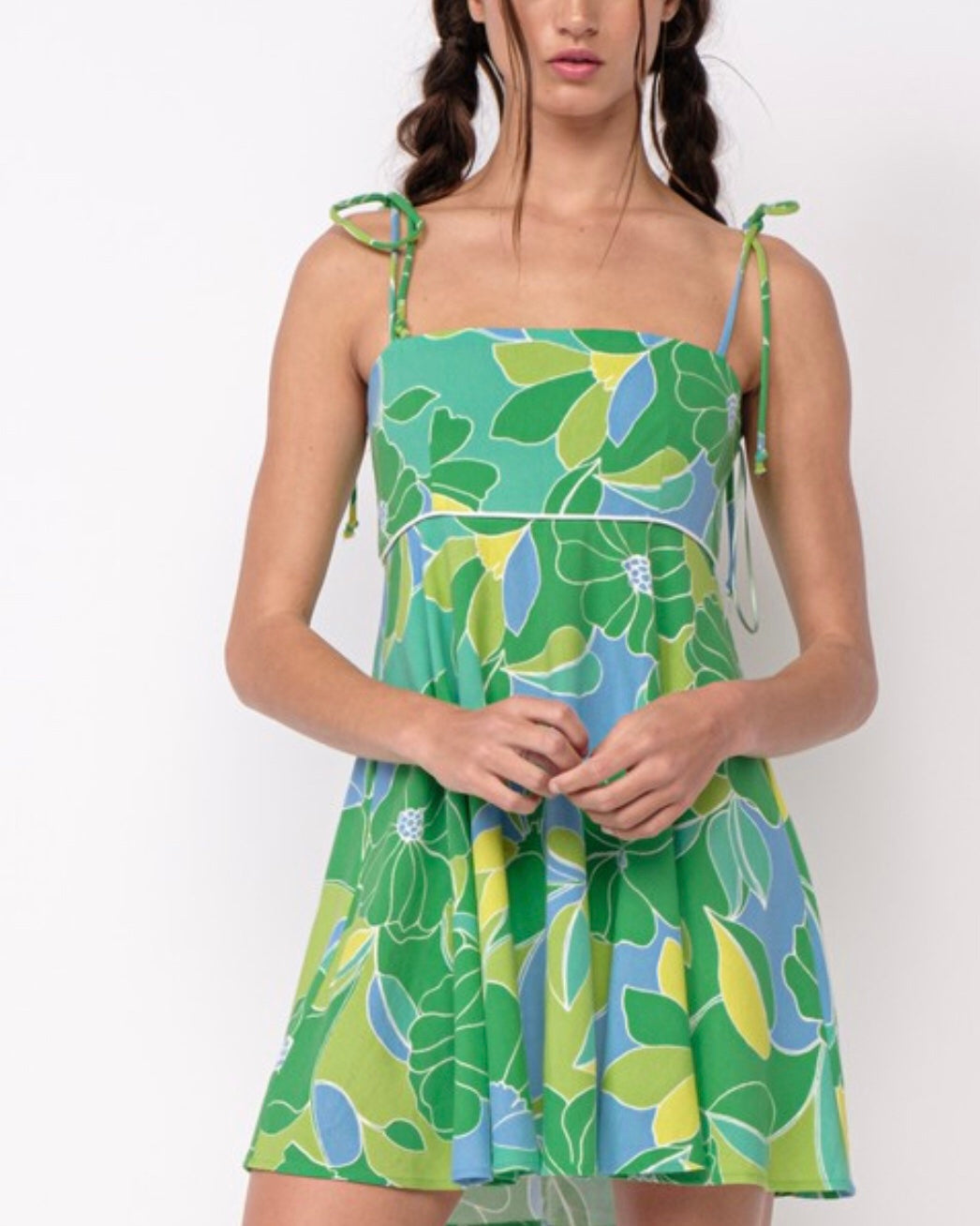 Lake lover green floral tie strap dress