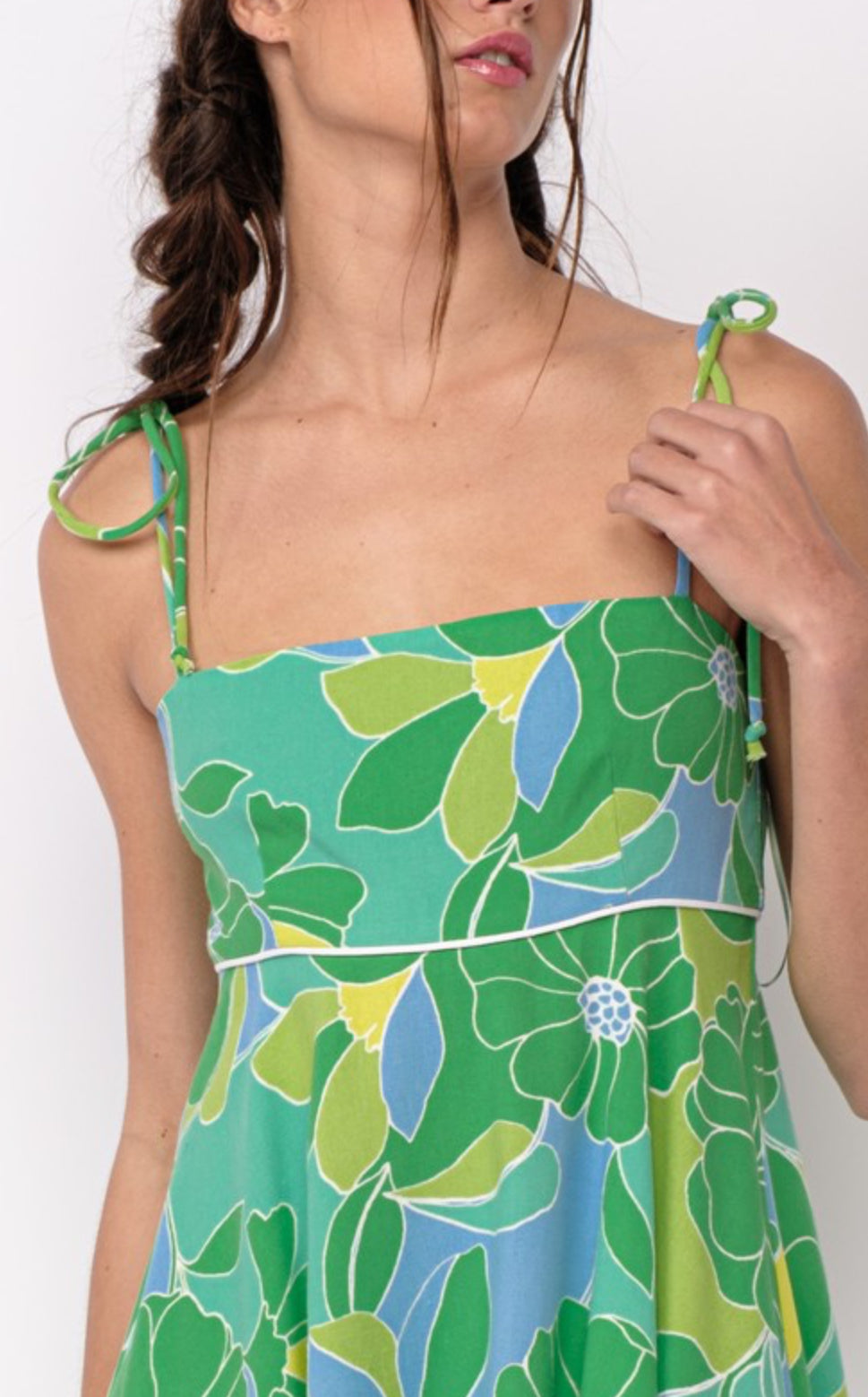 Lake lover green floral tie strap dress