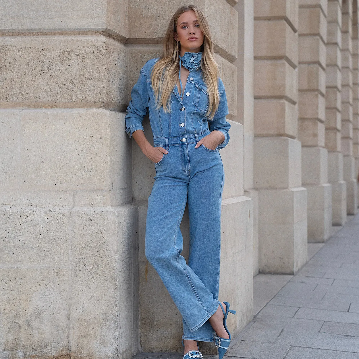 Lichtblauwe Denim LS - Jumpsuit