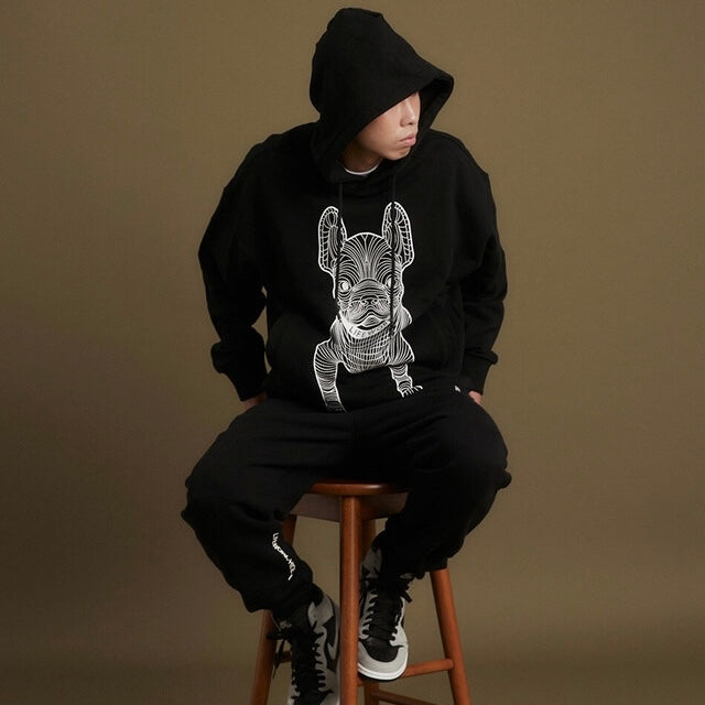 LifeWork Bulldog Mascot Hoodie Black White