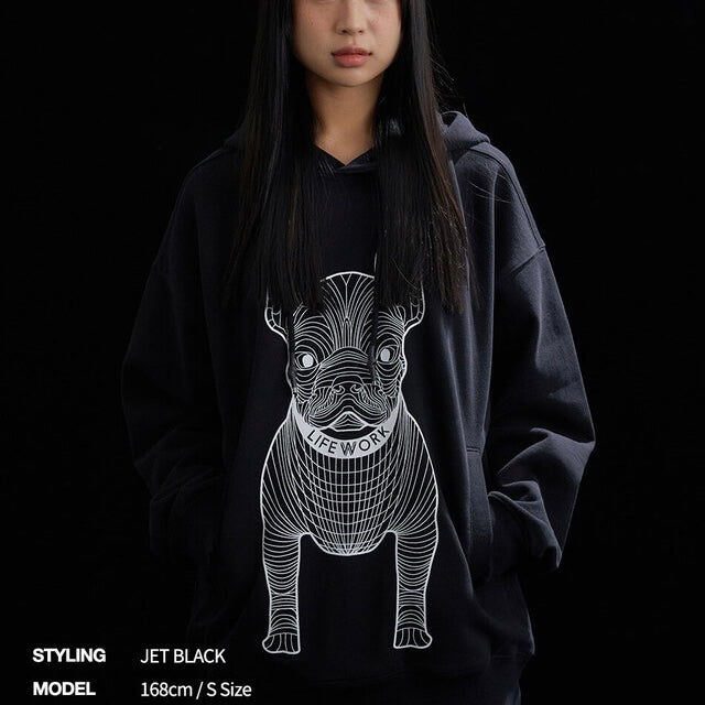 LifeWork Bulldog Mascot Hoodie Black White