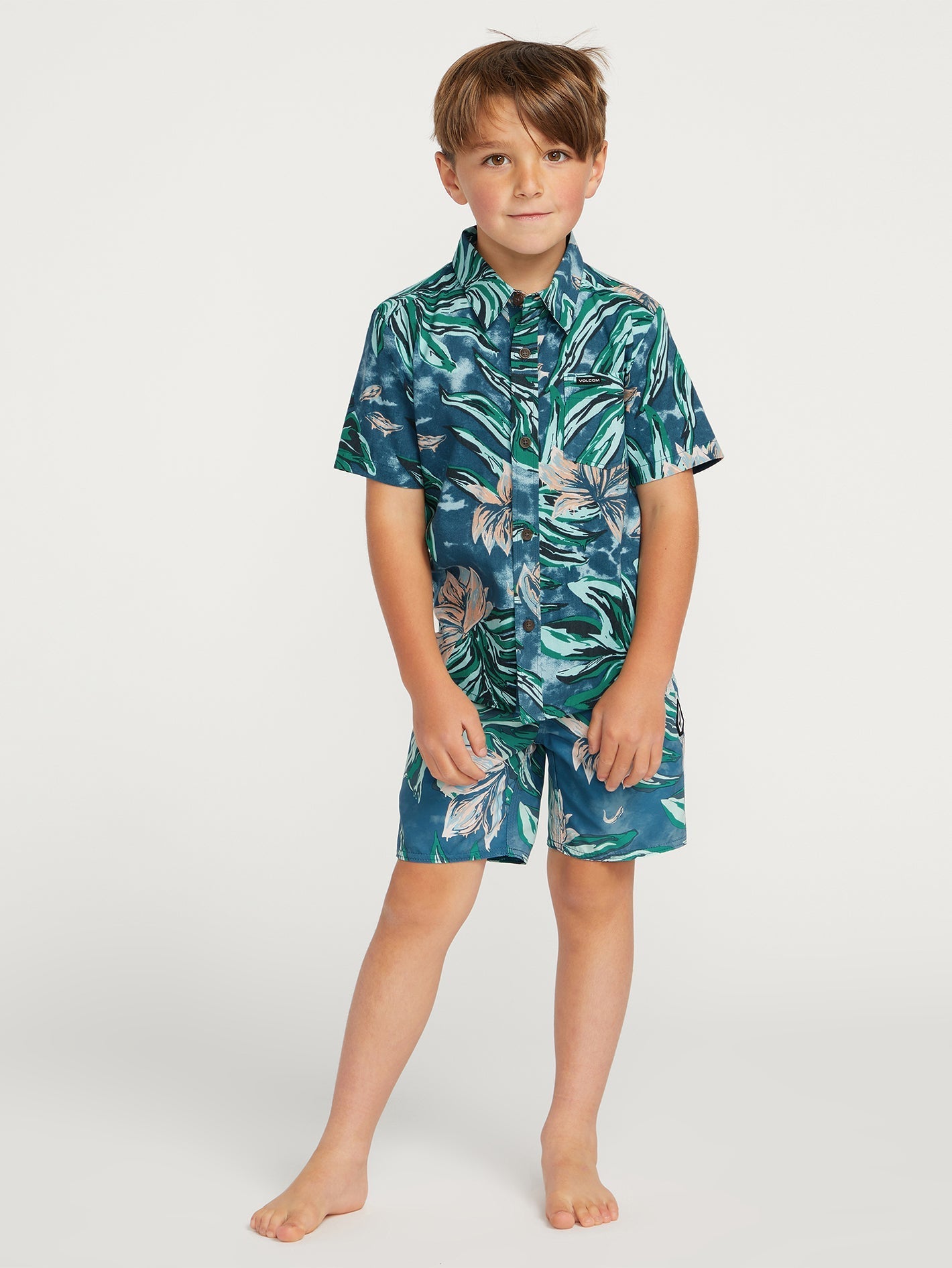 Little Boys Marble Floral Short Sleeve Shirt