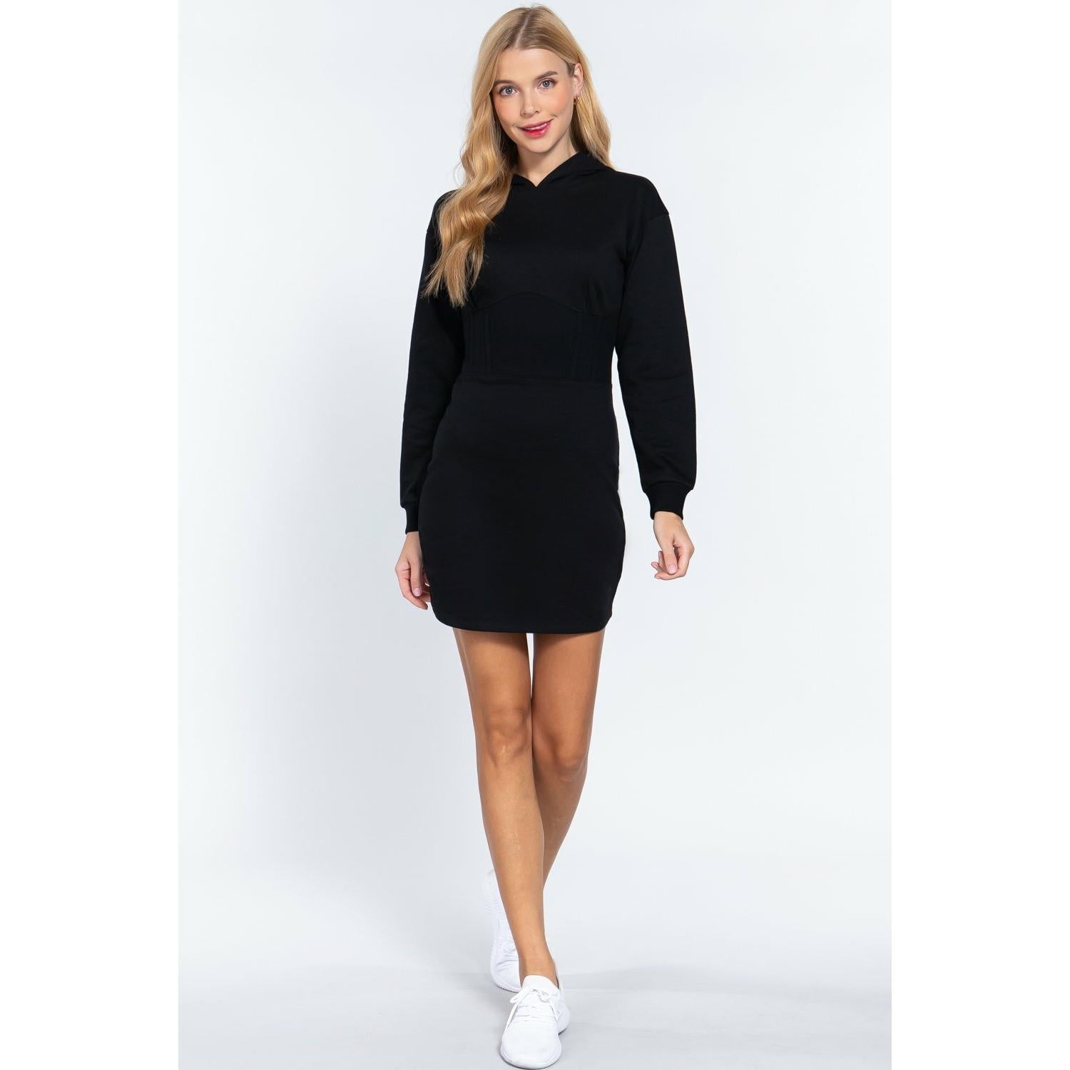 Long sleeve hoodie french terry mini dress