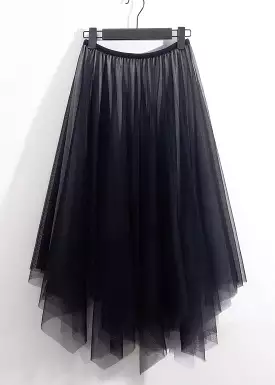 Loose Black Asymmetrical High Waist Tulle Skirt Summer AS1049