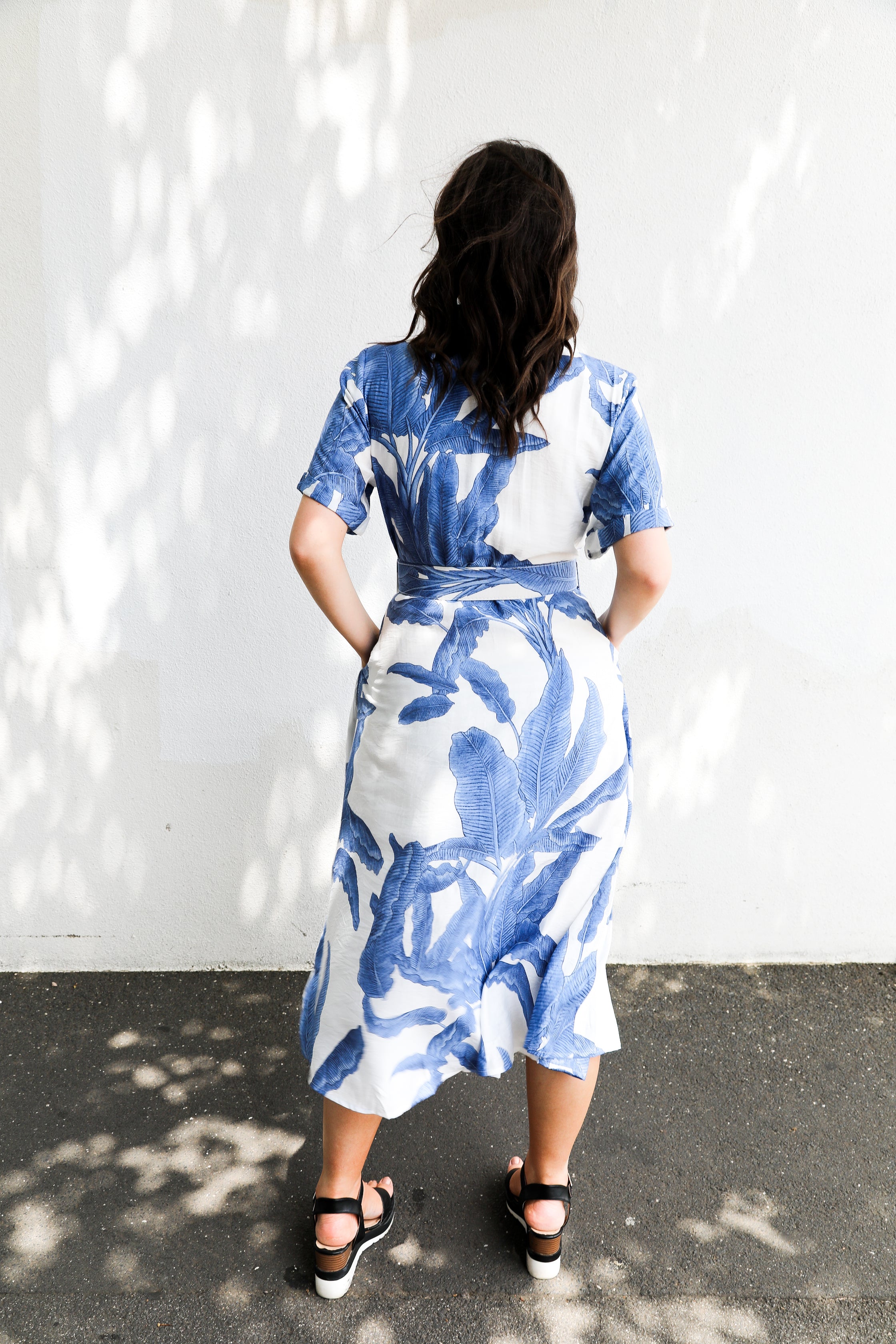 Maxine Dress (Blue Palm Print)