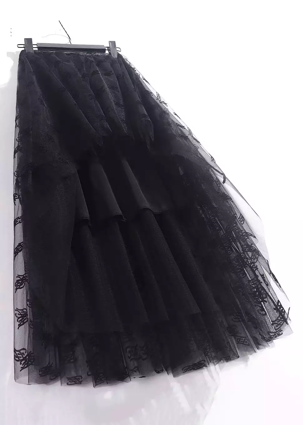 New Black Solid Pleated Tulle Skirt High Waist AS1080